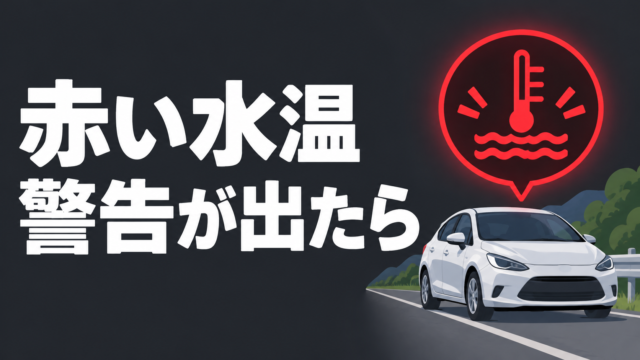 赤い水温警告と停車中の車を描いた、オーバーヒート対処の説明イラスト。